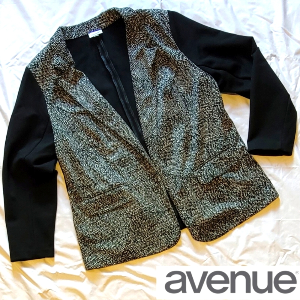 Avenue Mixed Pattern Collared Open 3/4 Sleeve Bla… - image 1